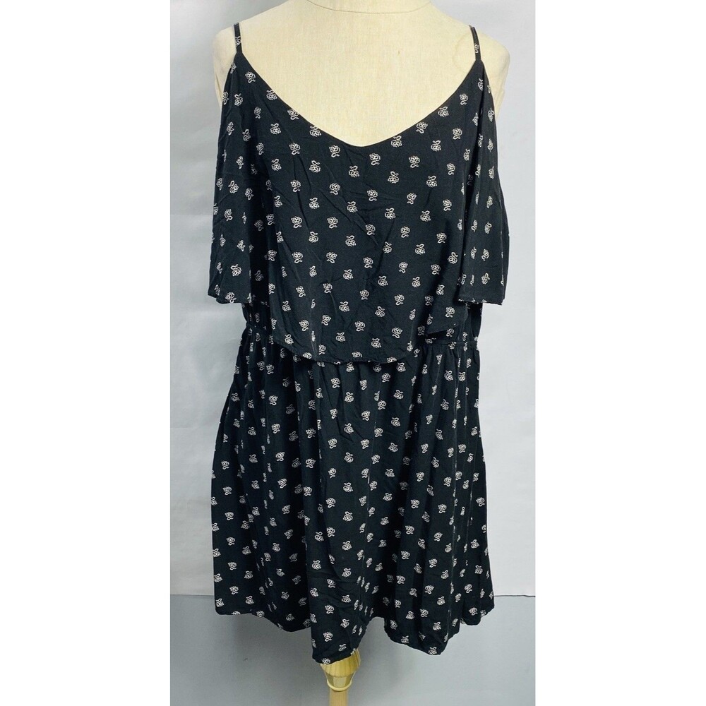 Old Navy Womens Summer Dress Size XL Black Flowers SL Cami Overlay